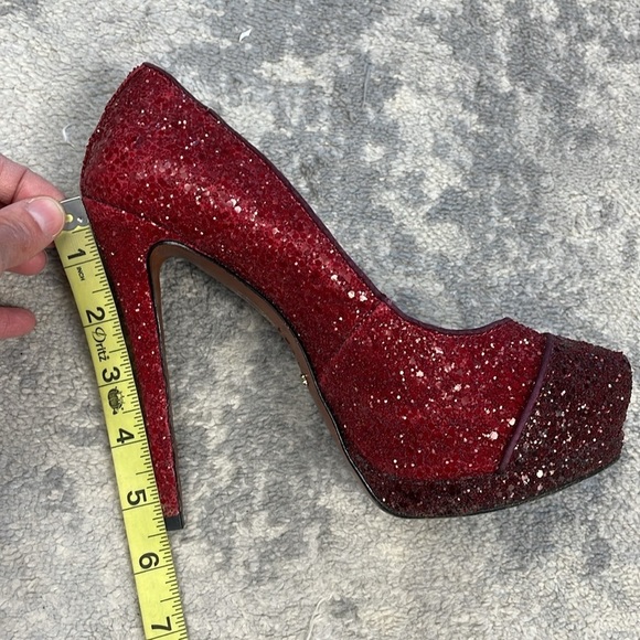 Schutz Fernanda Pump Rouge Red Dark Wine Glitter Sparkle Platform Stiletto 7 - Picture 14 of 15